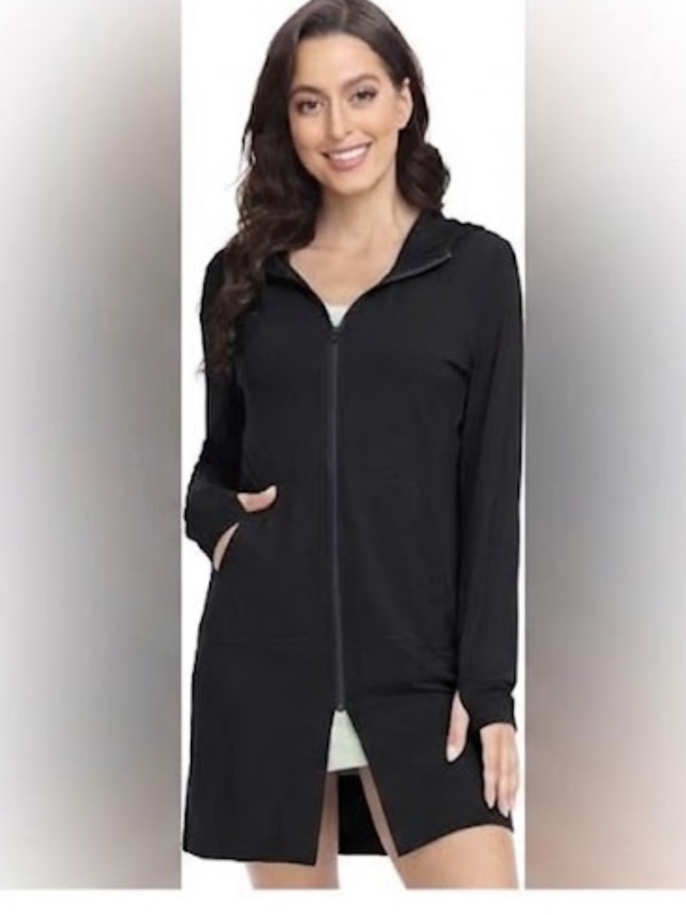 Solbari UPF50+ Black Viscose Bamboo Hooded Long Zipper Cardigan